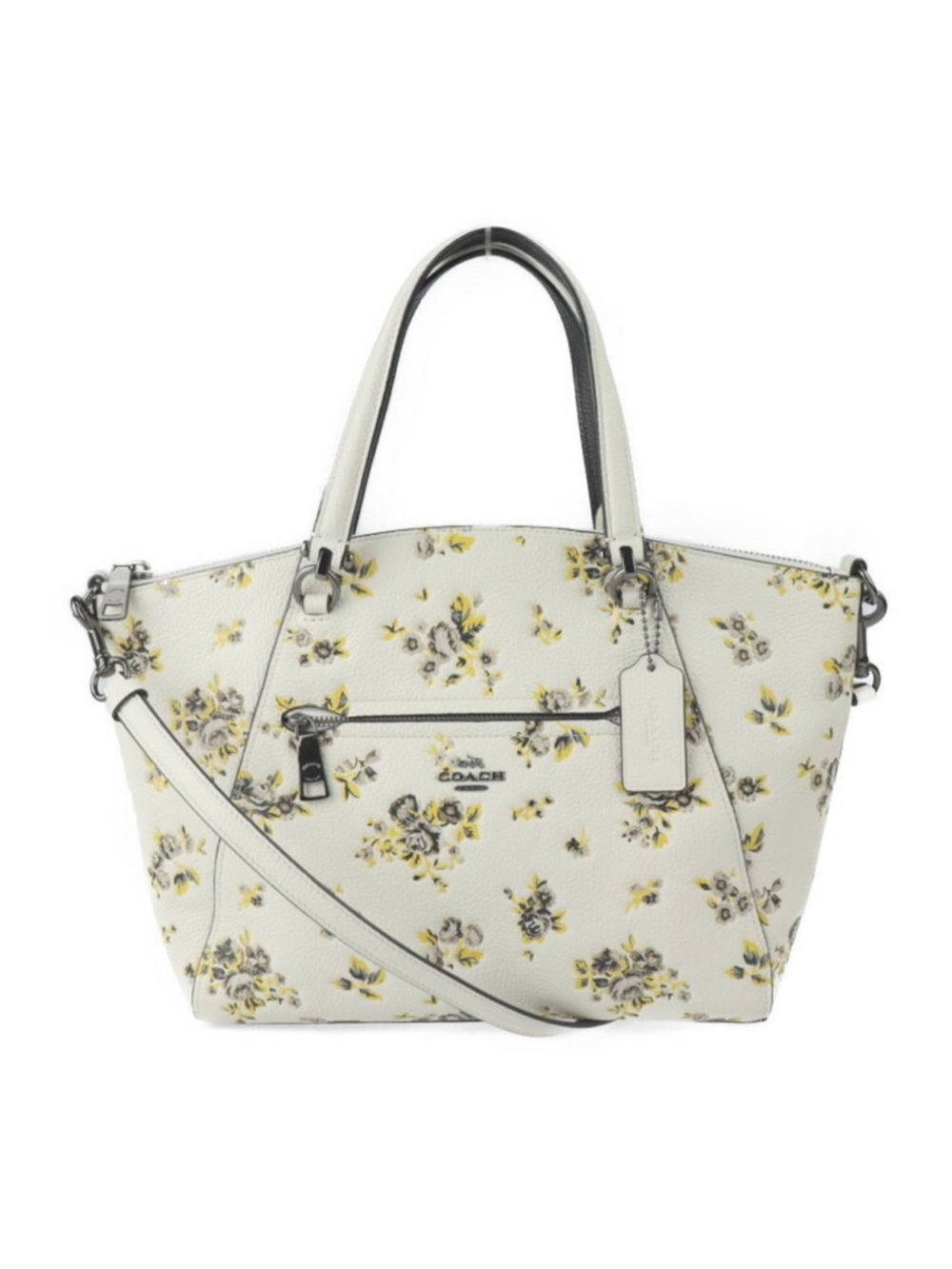Coach White Leather Floral Tote with Yellow and Gray Print
